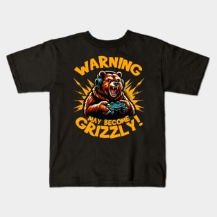 Warning May Become Grizzly Gamer Kids T-Shirt